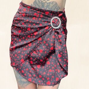 Heart Patterned Mini Skirt with Brooch